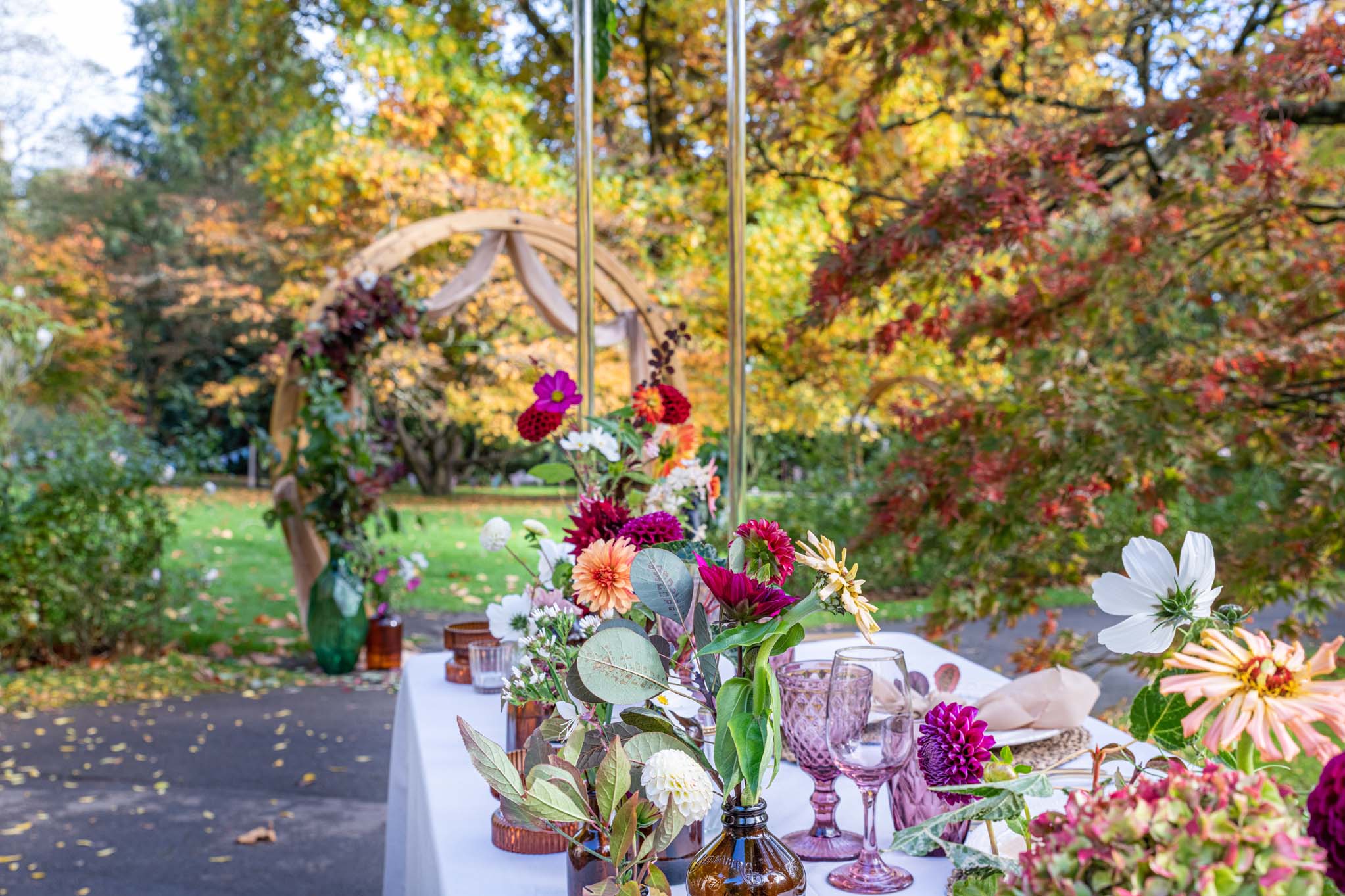 Table decorated with flowers outside the Temple Of Minerva