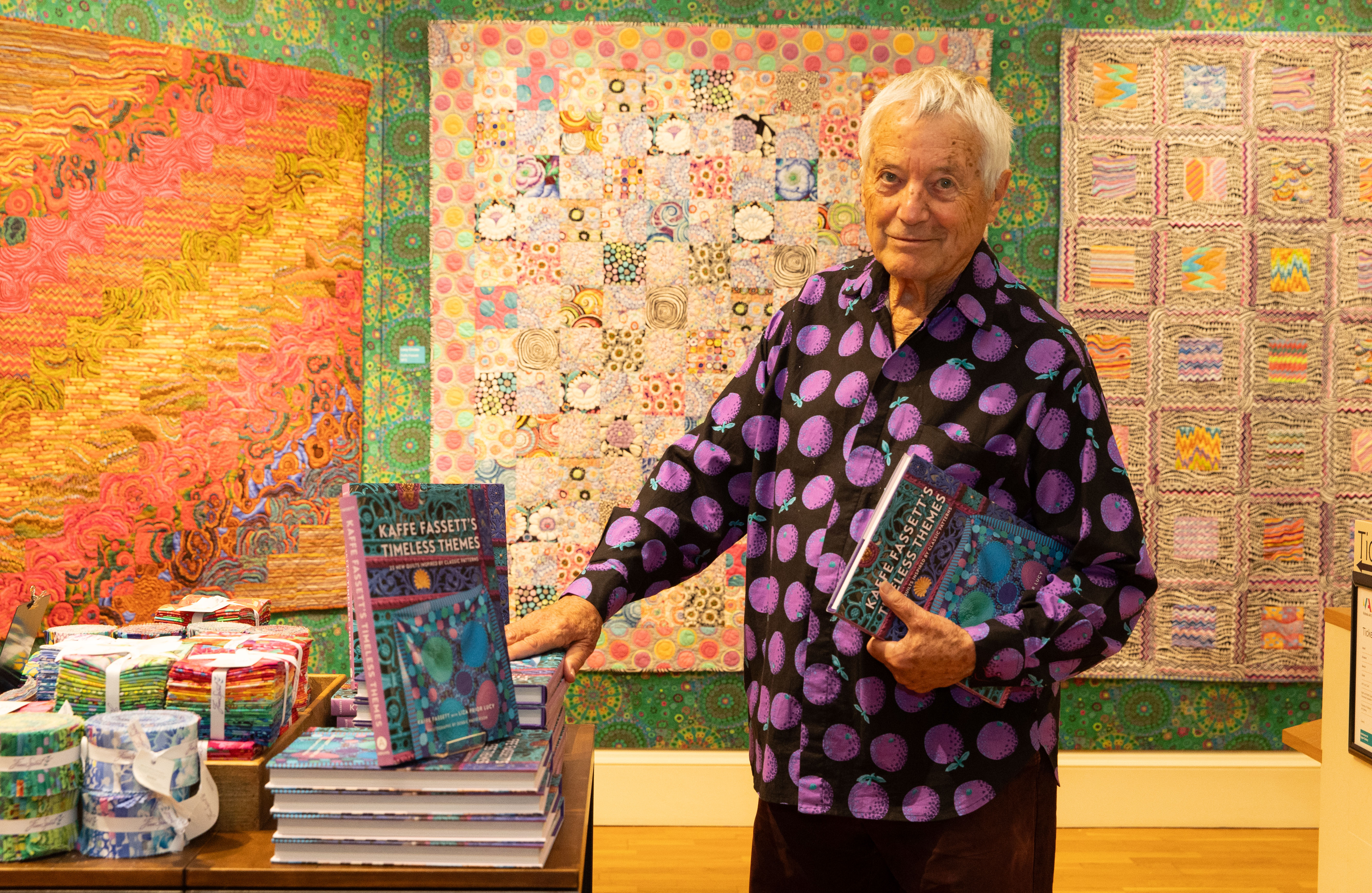 Image: Kaffe Fassett with his book Timeless Themes