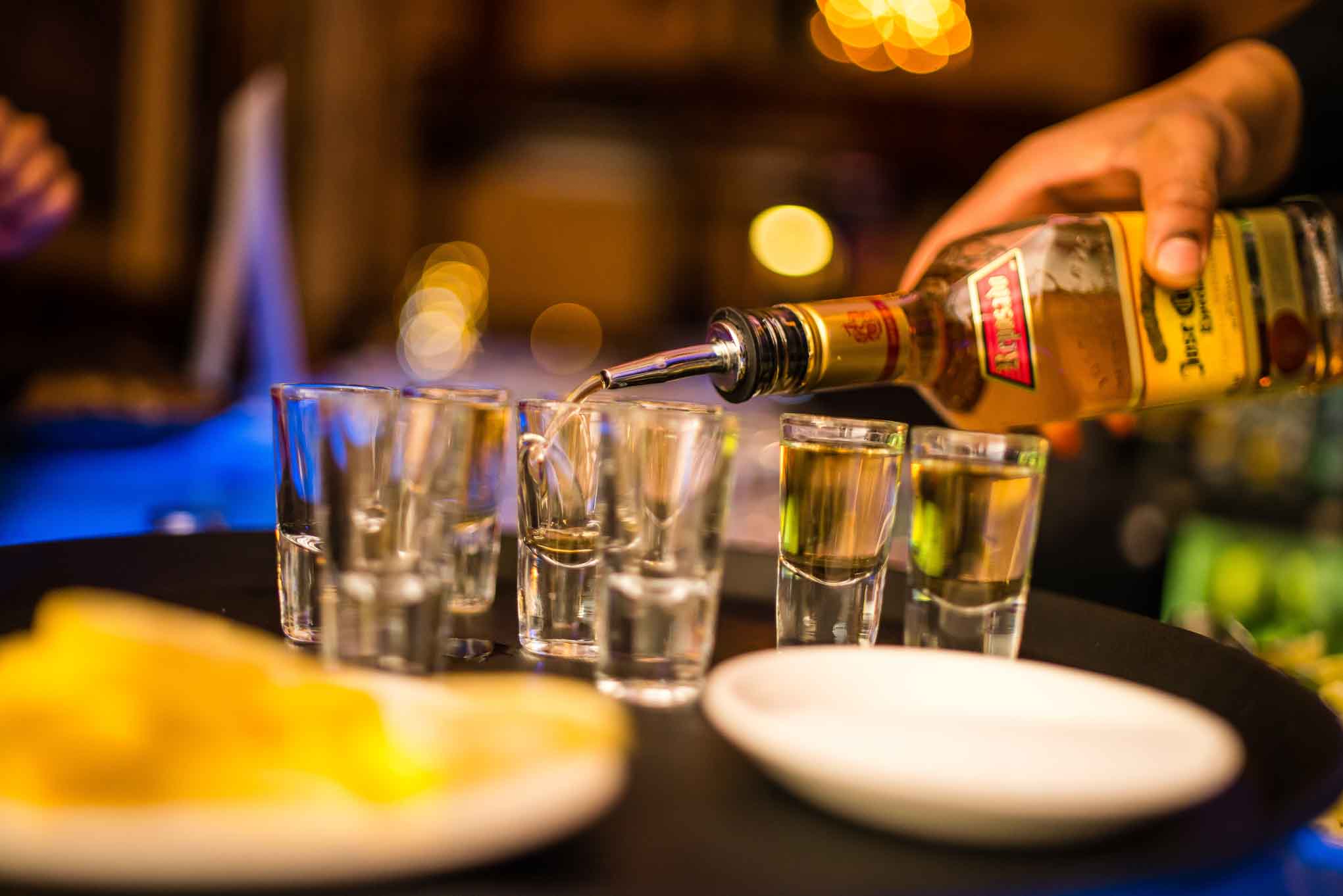 Tequila being poured at the Reception Hall bar
