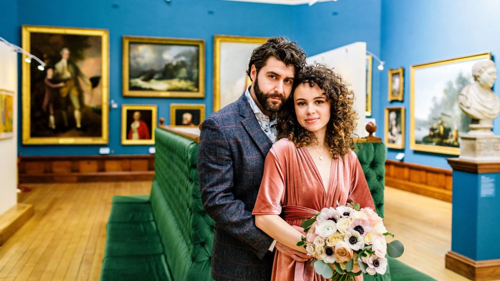Wedding couple in the Victoria Art Gallery, Heart Full of Tea Photography