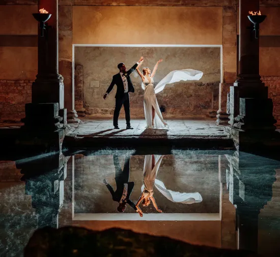 Wedding couple dancing at the Roman Baths